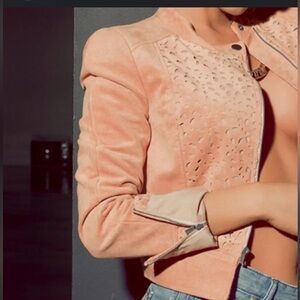 BCBG Max Azria Skyler laser-cut faux suede jacket in apricot mist
